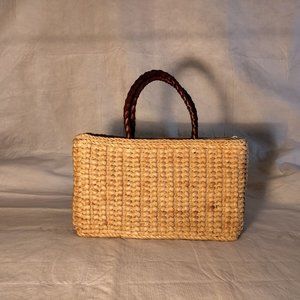 Vintage:Talbots Natural Straw, Woven leather handles